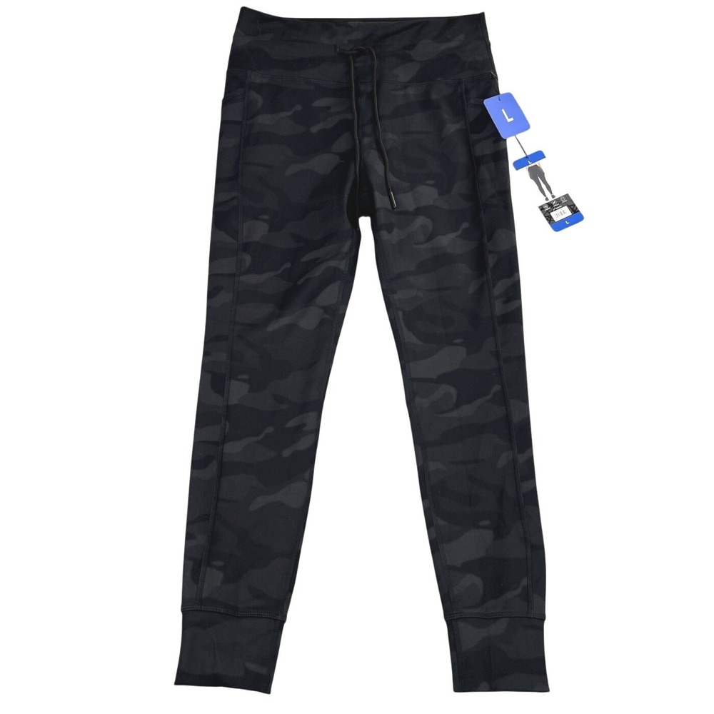 Spyder Active Camo Leggings L Black Women NWT Pockets High Rise Stretch Yoga Gym